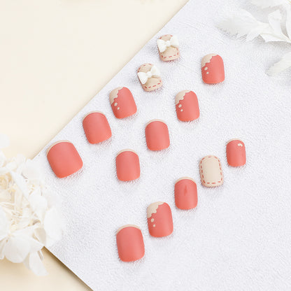 Press on nails Art  Cream Orange Whitening nails Art  Bow nails  Press on nails Art Wholesale｜365nails