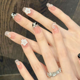 filha zircão bolinhas francesas olho de gato laço menina unhas feitas à mão | 365nails