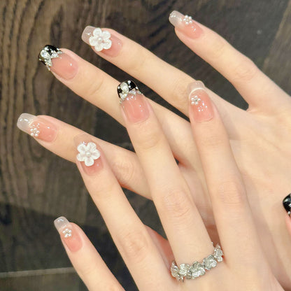 daughter zircon French polka dot cat eye bow girl handmade nails | 365nails