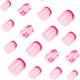 Uñas francesas sencillas rojas a presión, cortas, cuadradas, con flores frescas y uñas postizas, venta al por mayor | 365nails