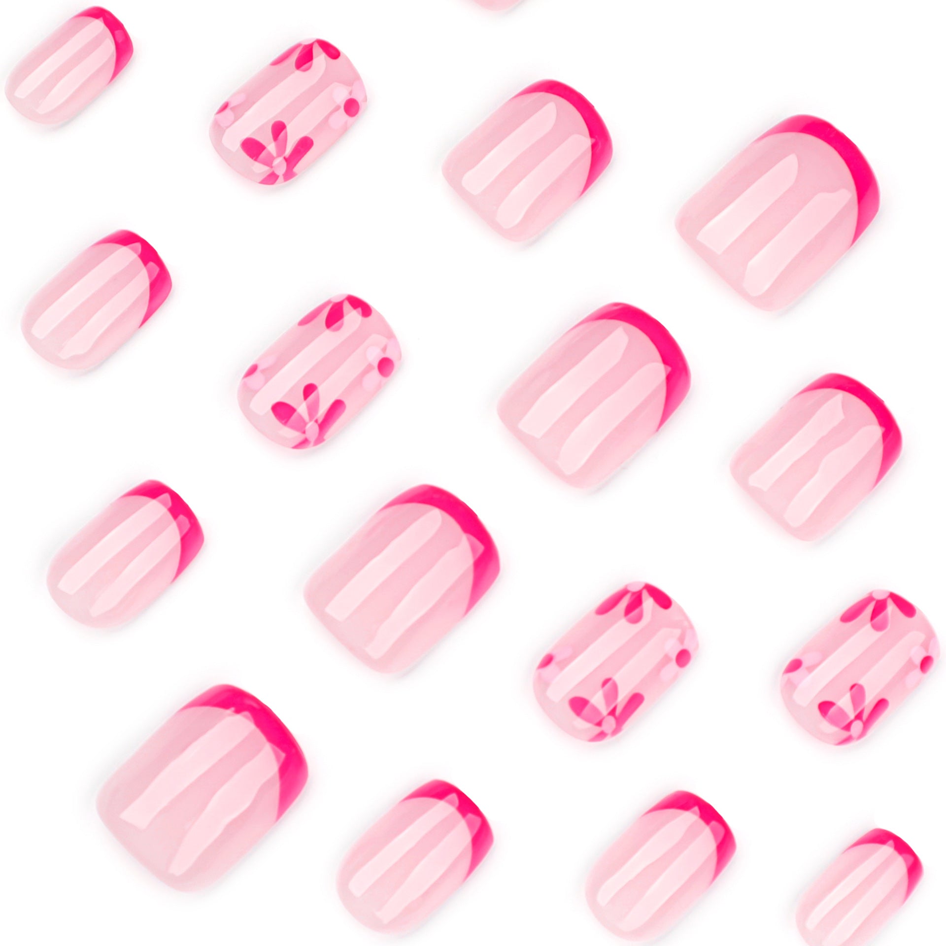 簡約法式紅 短款方形穿戴甲（清新花朵）批發｜365nails