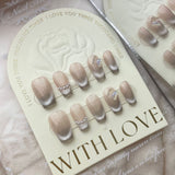 Long Black Silver Medium Nude Pearl Mixed Nail Set