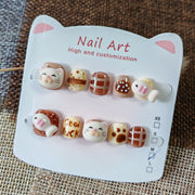 365nails: "caramel kitty" – short round handmade kids press-on nails