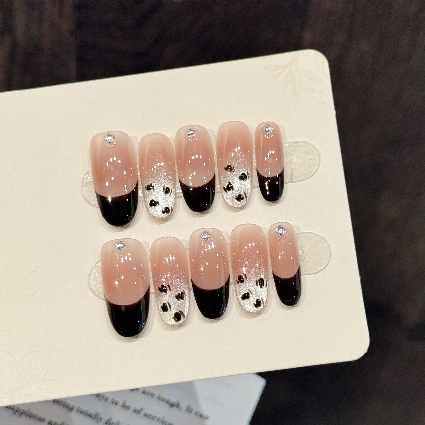 Black French Nude Glitter Paw Press On Nails