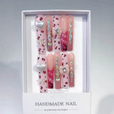 Pink Leopard Heart Crystal Glam Press On Nails