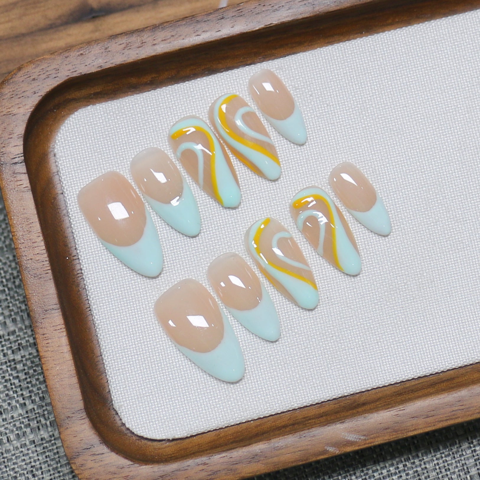 Beach Wave: "Mint Tropic" – Long Almond Press-On Nails
