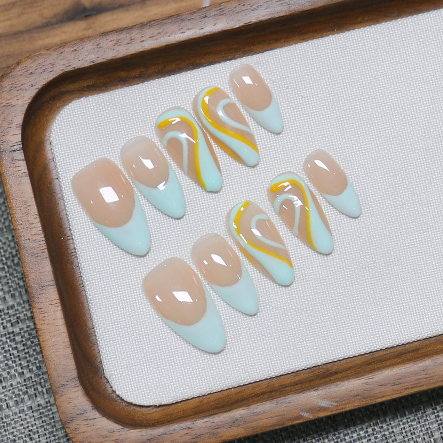 Beach Wave: « Tropic menthe » – Ongles press-on amande longs