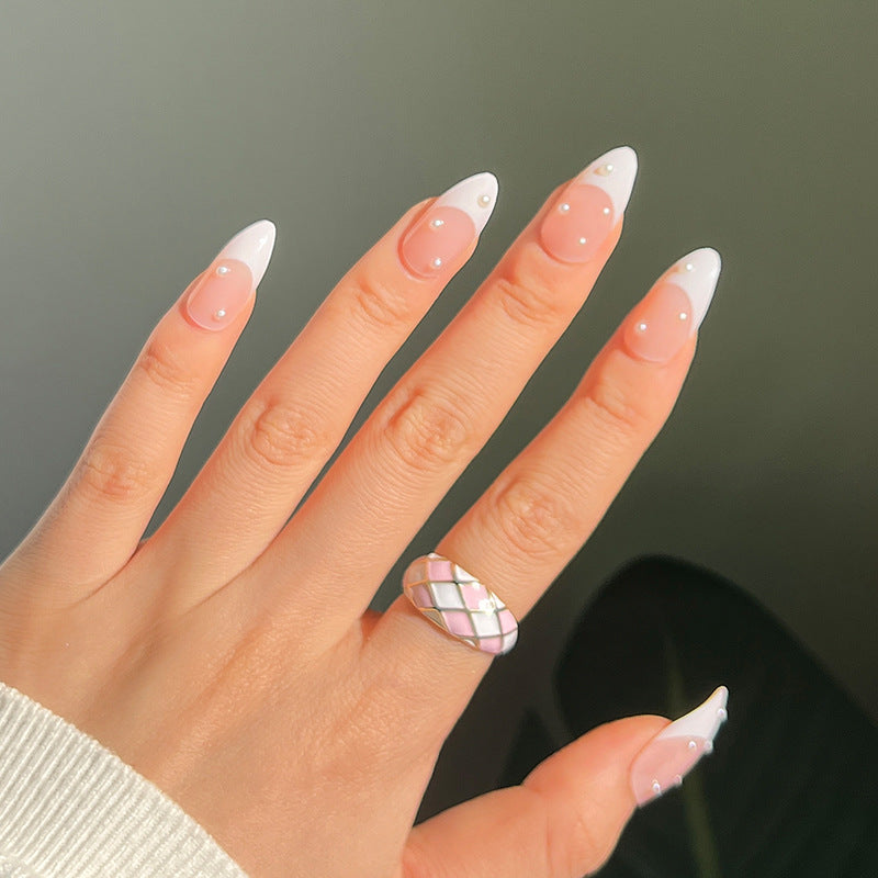 프레스온 네일 화이트 프렌치 물방울 진주 네일 아트 패치 도매｜365nails