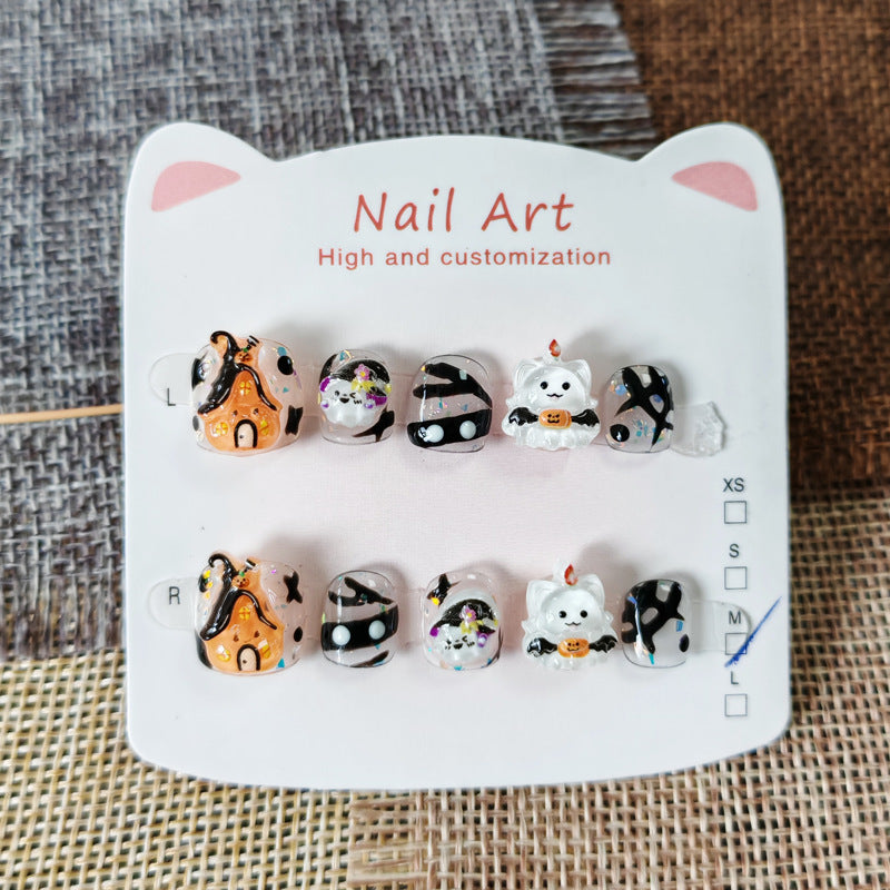 365nails 萬聖節兒童系列：「鬧鬼屋派對」—短款方形兒童穿戴甲