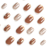 Maillard wind press-on nails caramel color autumn manicure short mini nail piece false nail wholesale｜365nails