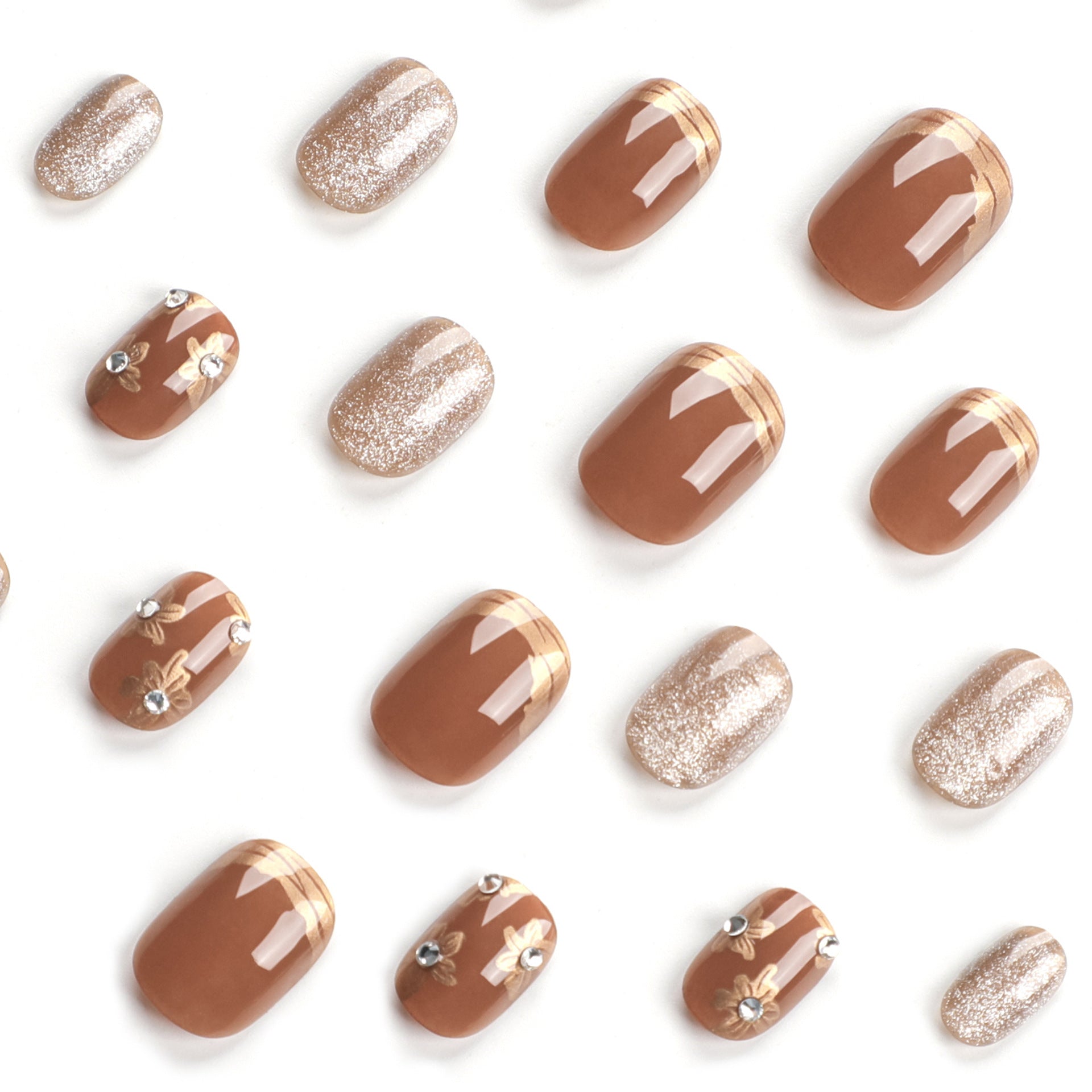 Maillard wind press-on nails caramel color autumn manicure short mini nail piece false nail wholesale｜365nails