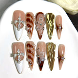 Gold Marble Cross Floral Stiletto Press On Nails