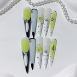 Abstract Lime Accent Extra Long Press On Nails