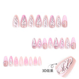 Three-dimensional bow  magic mirror pink silver press-on nails art wholesale French pink 3D sweet fake nails｜365nails