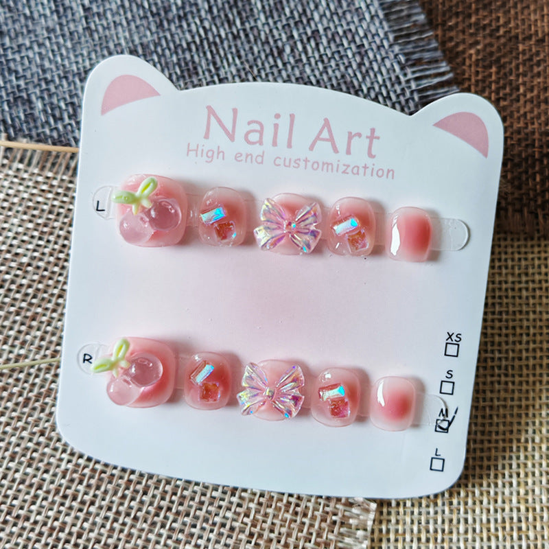 365nails: "doce gelatina cereja laço" – unhas postiças infantis artesanais de encaixe