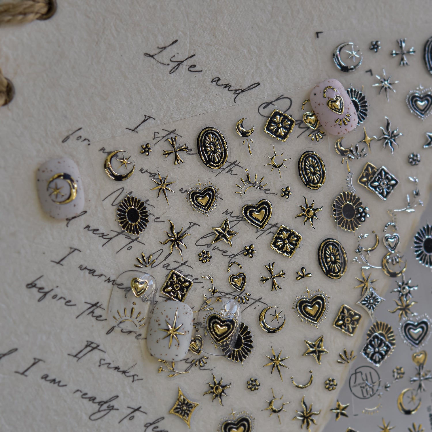 Vintage Gothic Ornament Collection: "Gilded Celestial" – 3D Metallic Nail Sticker