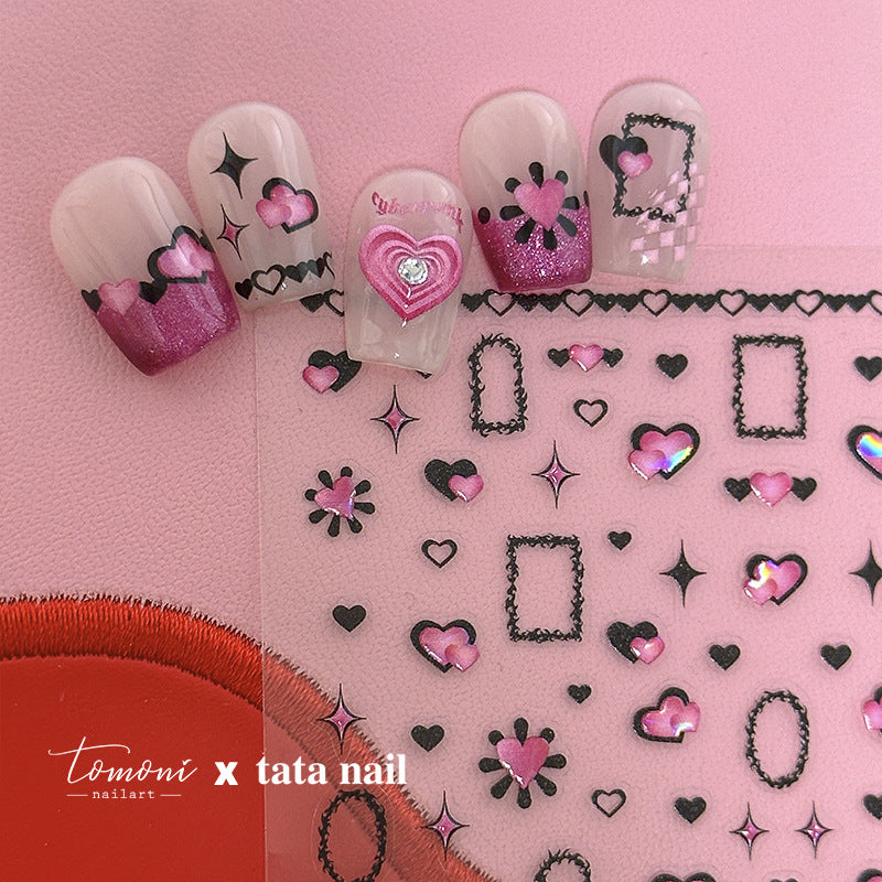 Black Pink Shell Nail Stickers – 5D Embossed Edgy Glam Set