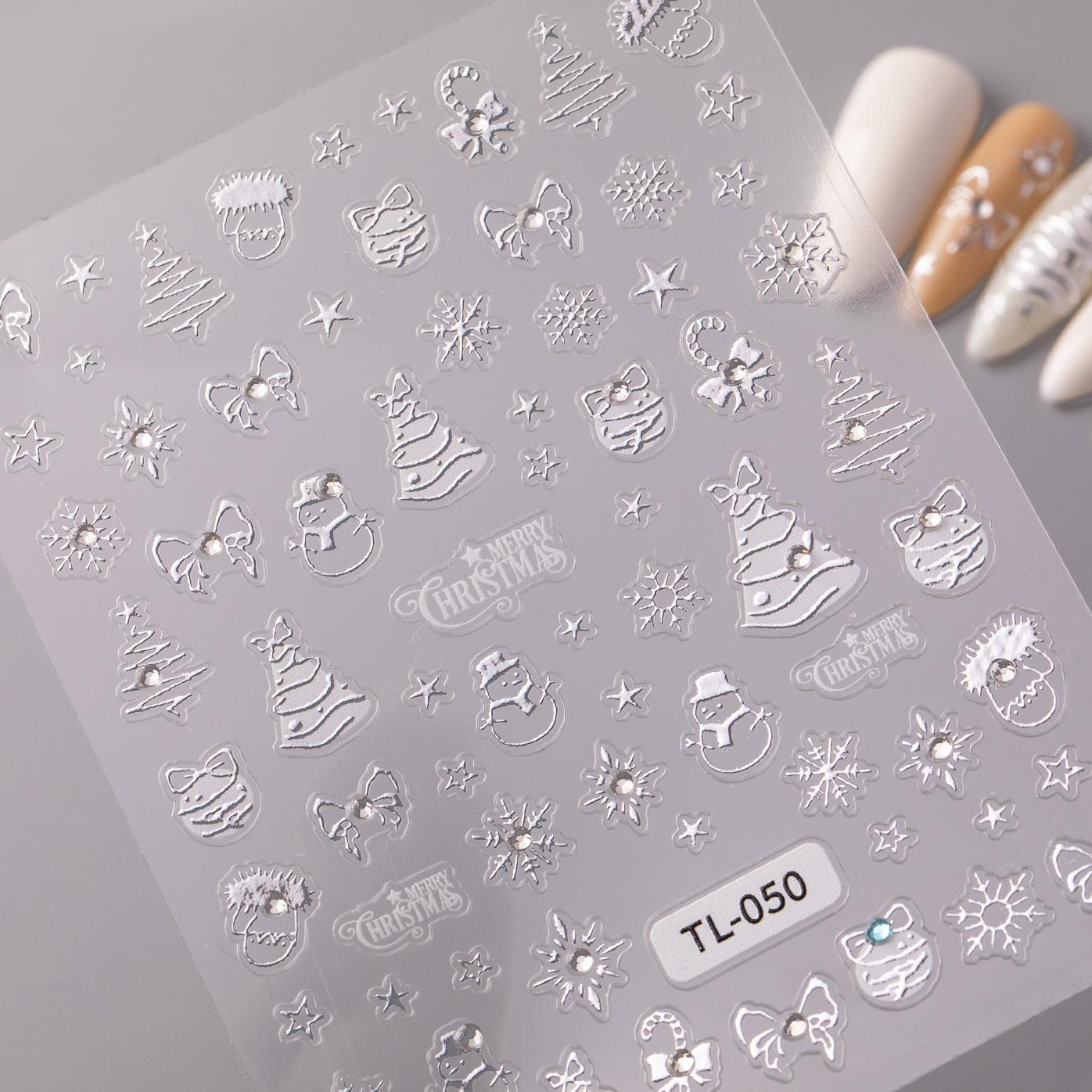 Crystal Diamond Christmas Tree Nail Art Sticker 5D Embossed Three-dimensional Gold Bead Christmas Tree DIY Nail Sticker Ornament TL