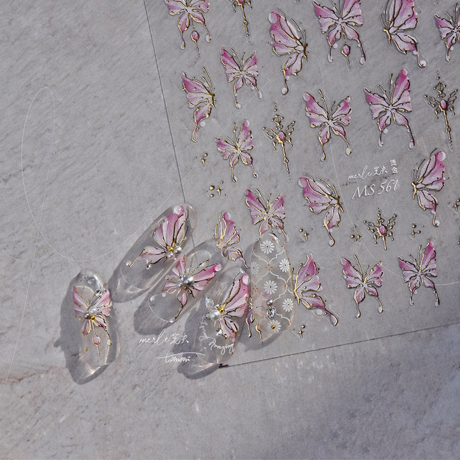 365nails: "Papillon Holographique Rose" – Autocollants pour ongles délicats