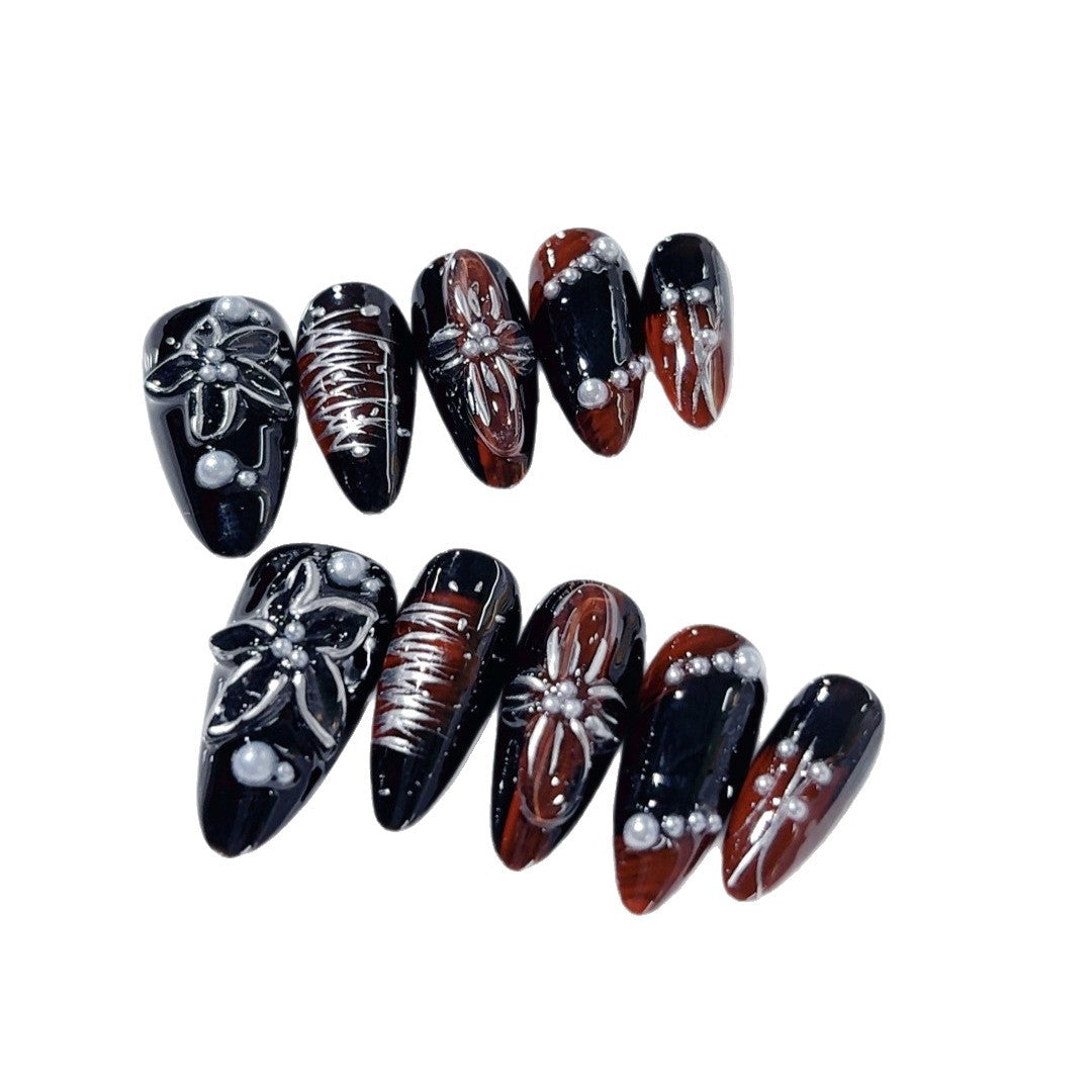 Gothic Bloom: "Crimson Star" – Long Stiletto Press-On Nails