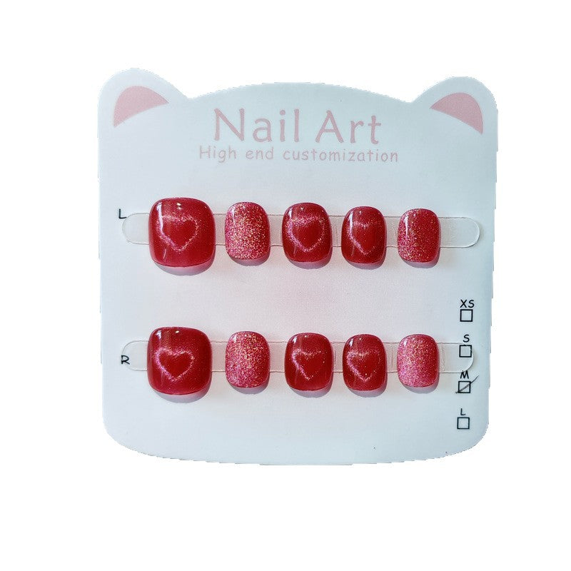 365nails: "ruby red cat-eye heart" – handmade press-on pedicure