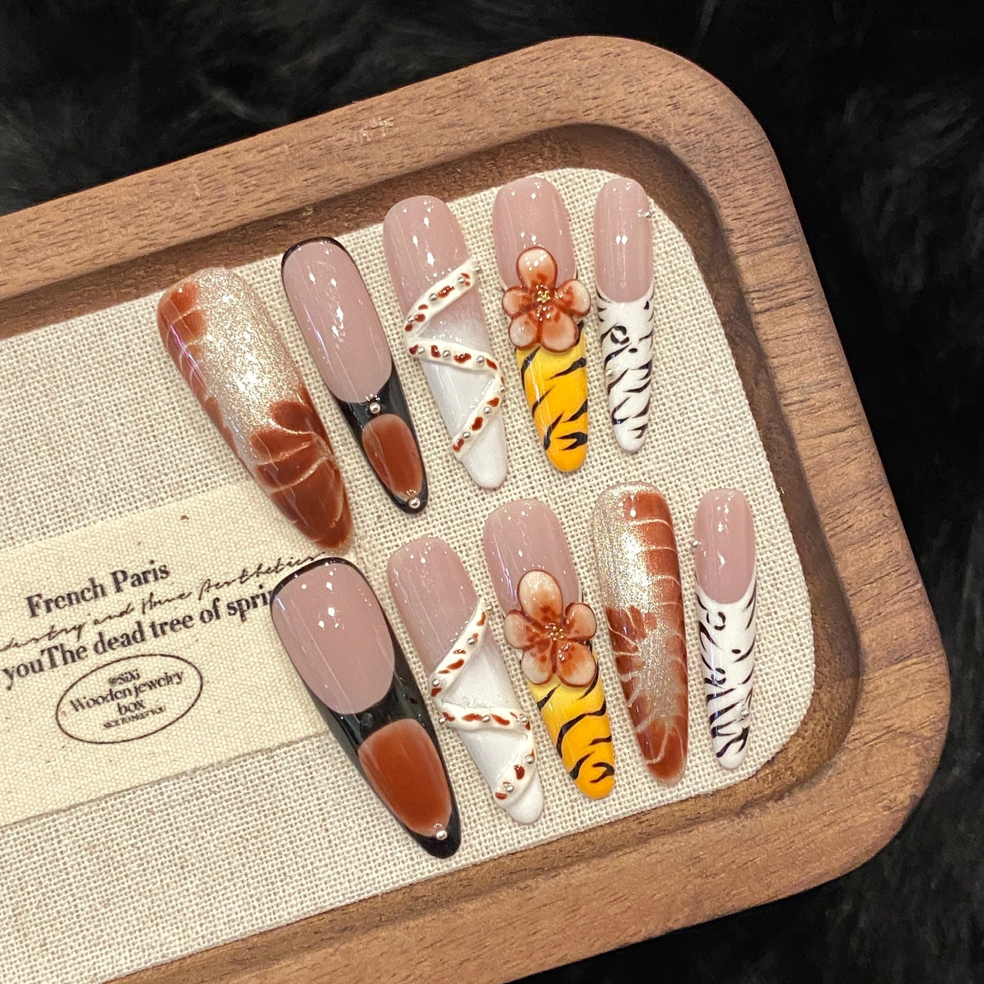 365nails: "Wild Bloom" – 3D Floral & Animal Print Handmade Long Stiletto Nails