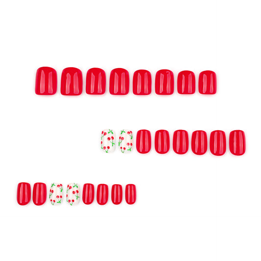 short square nail  fresh cherry  simple  wholesale｜365nails