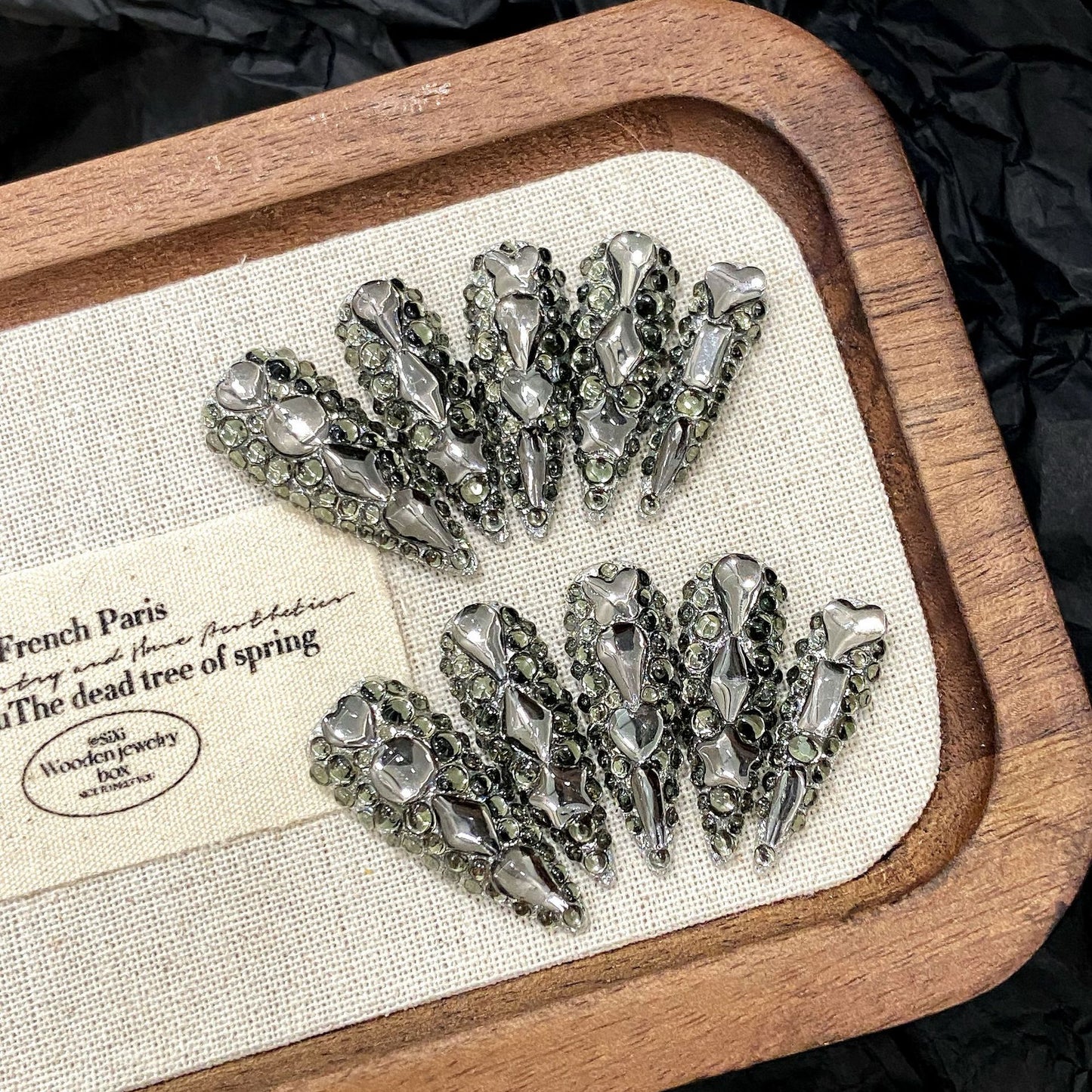 gun gray super flash full diamond dark, popular  style removable pure handmade nails | 365nails