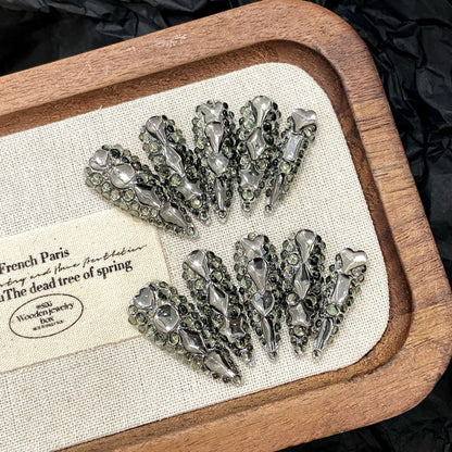 gun gray super flash full diamond dark, popular  style removable pure handmade nails | 365nails