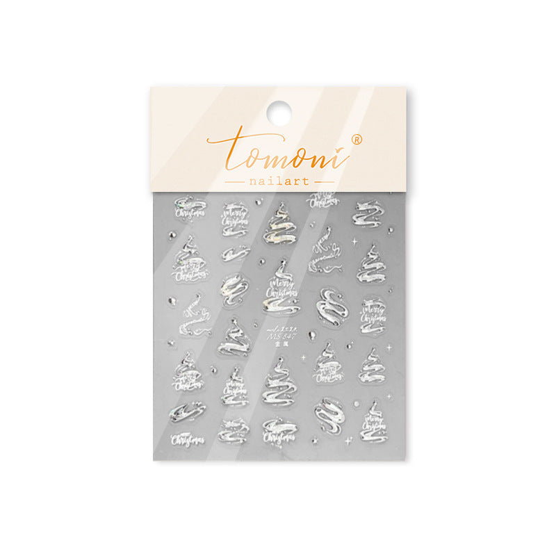 Holographic Christmas Tree & Festive Greeting Nail Sticker Set – "Shimmering Christmas Wishes"