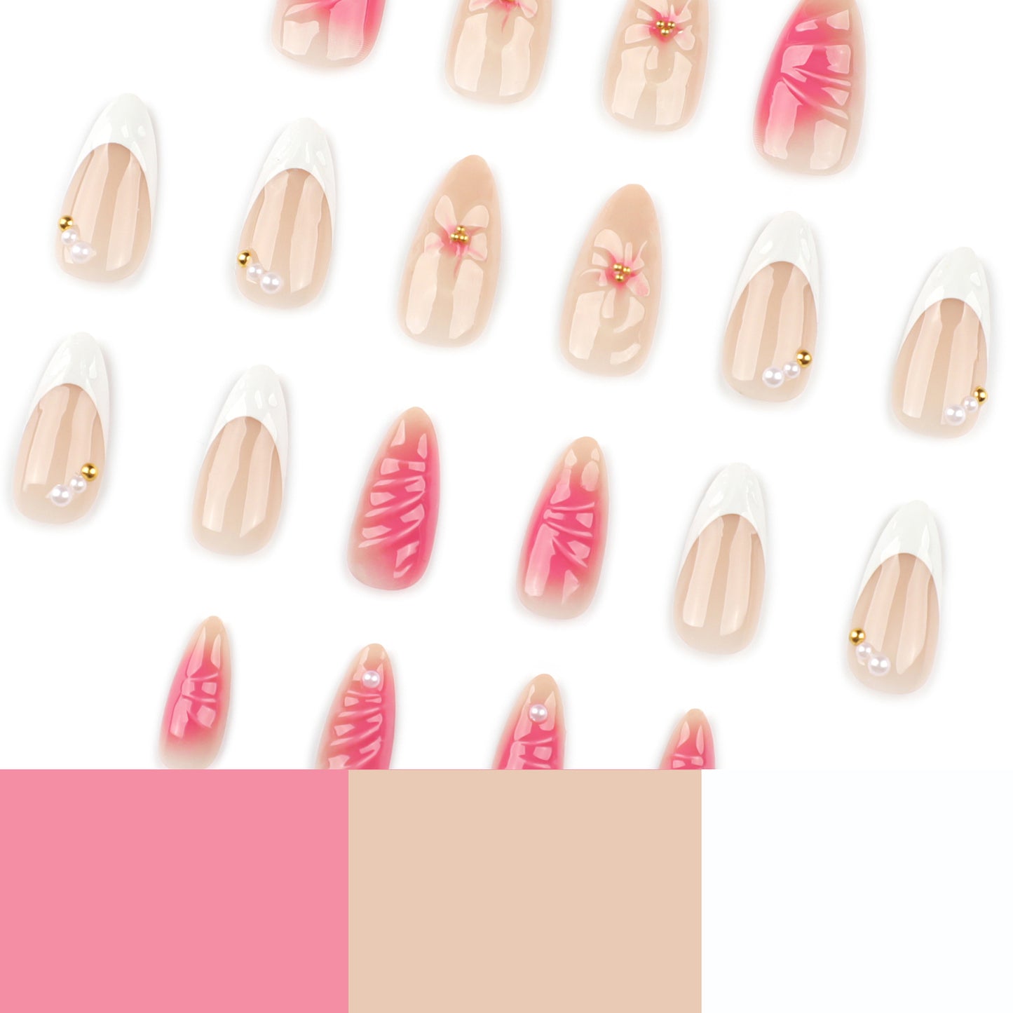 Blush 3D Stereo Flower Short Almond press-on nails