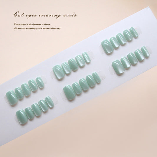 Nail Tips  Prefabricated nail Refreshing Mint Green Province Light Green cat eye Solid Color Simple and White  30 pieces｜365nails