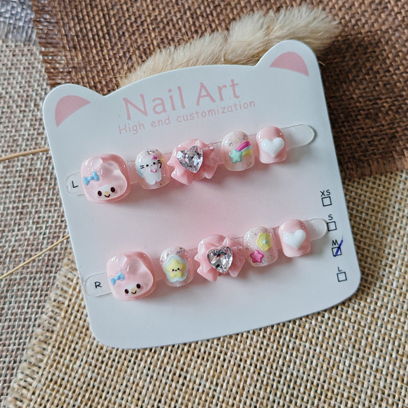 365nails: "melodia rosa de coração doce" – unhas postiças curtas e largas feitas à mão para crianças
