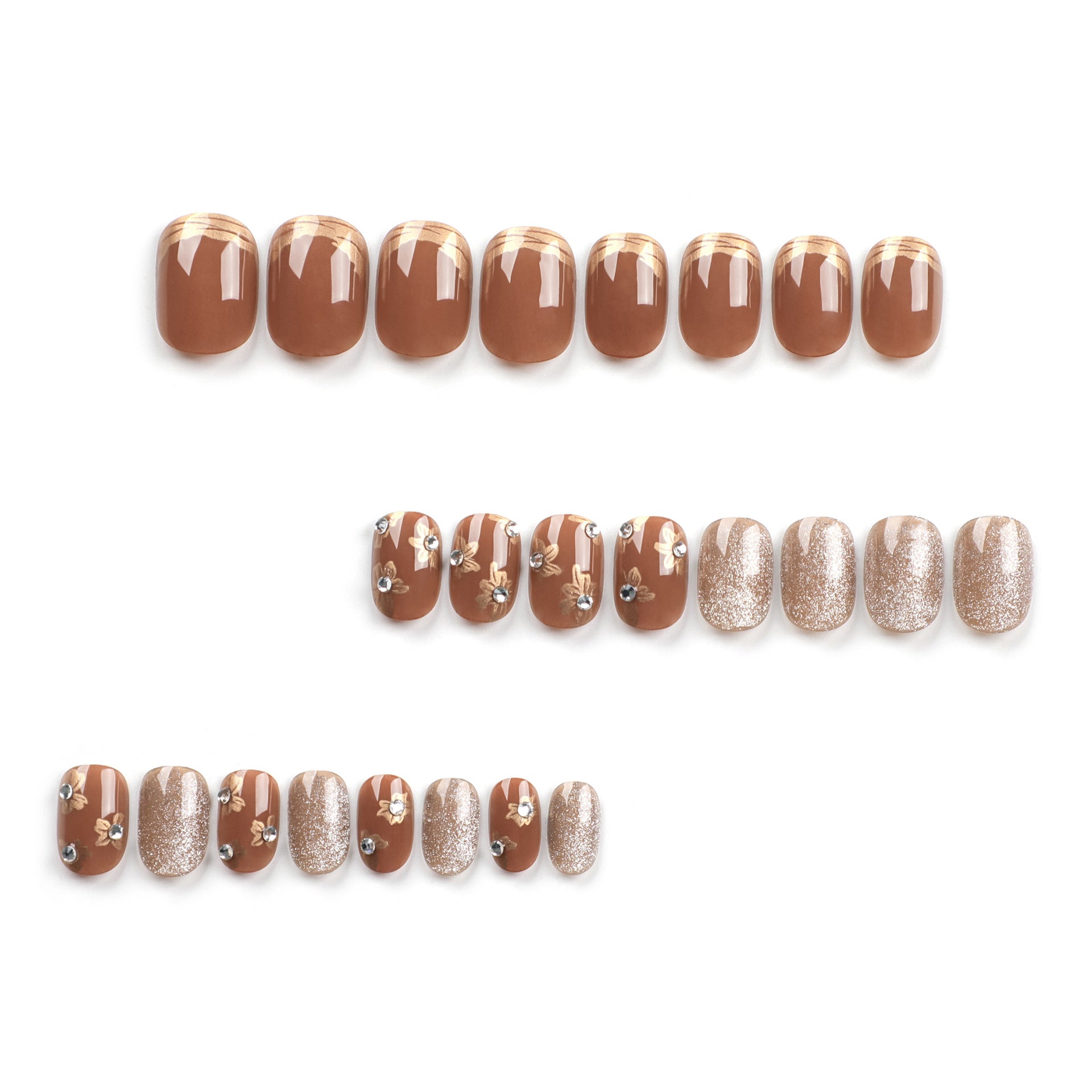 Maillard wind press-on nails caramel color autumn manicure short mini nail piece false nail wholesale｜365nails
