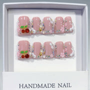 Cherry Sweet: "Sparkle Cherry Cloud" – Square Press-On Nails