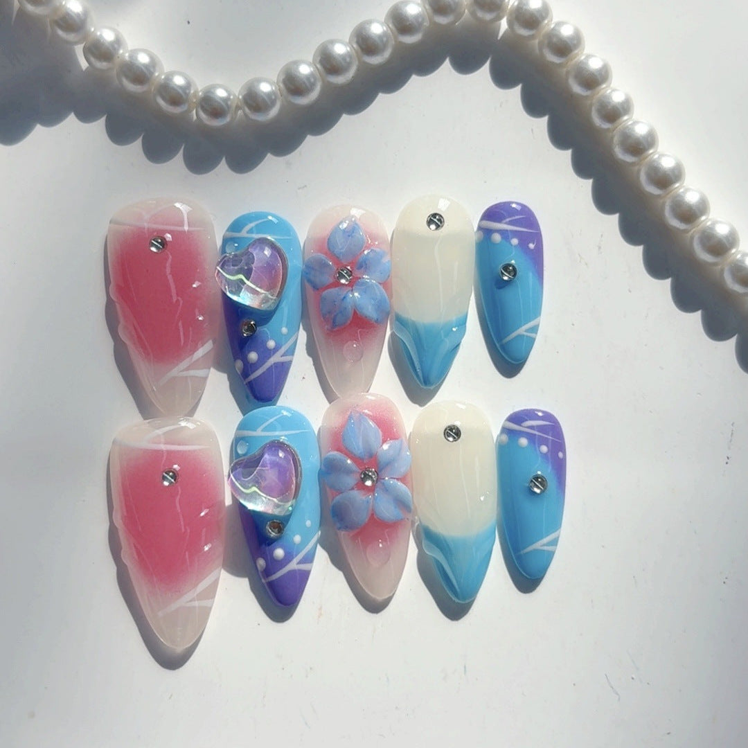 365nails-Enchanted Sea: "Ocean Bloom" – Almond Shape Handmade Press-On Nail