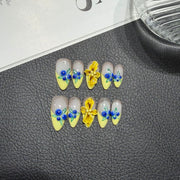365nails: "Sunset Serenade" – 3D Floral & Gradient Handmade Almond Nails