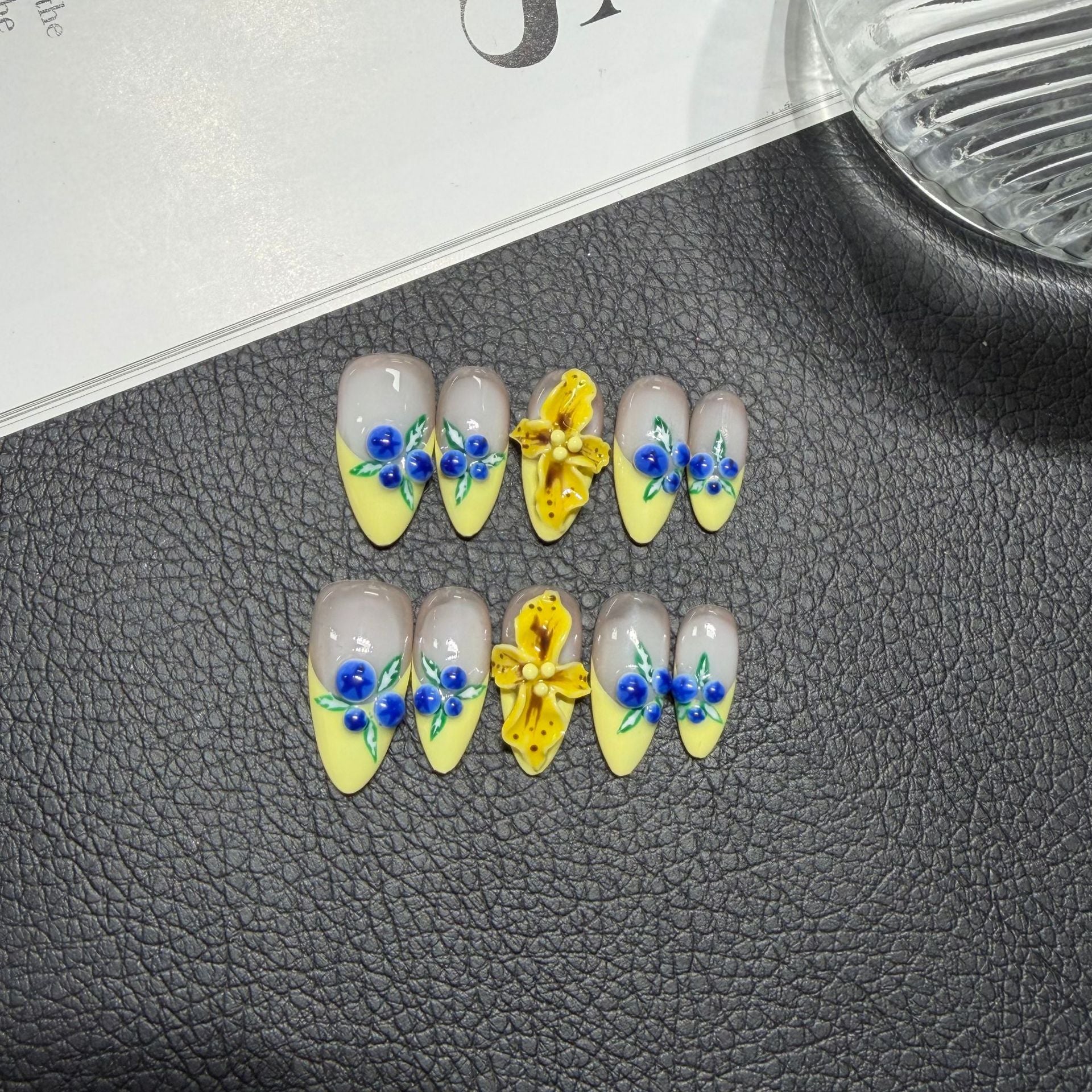 365nails: "Sunset Serenade" – 3D Floral & Gradient Handmade Almond Nails