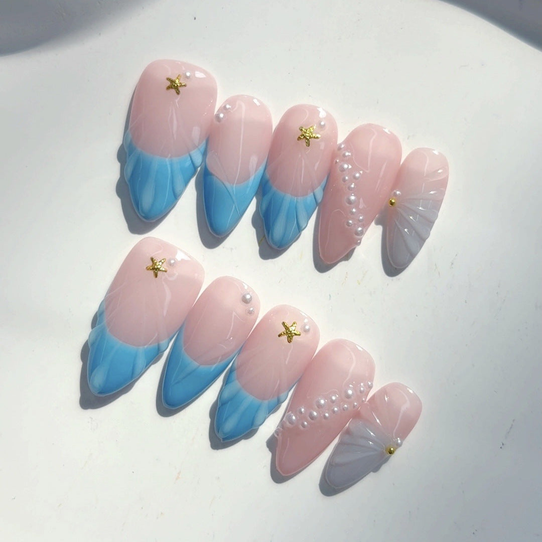 Mermaid Tide: "Onda de Coral" – Unhas Postiças de Amêndoa