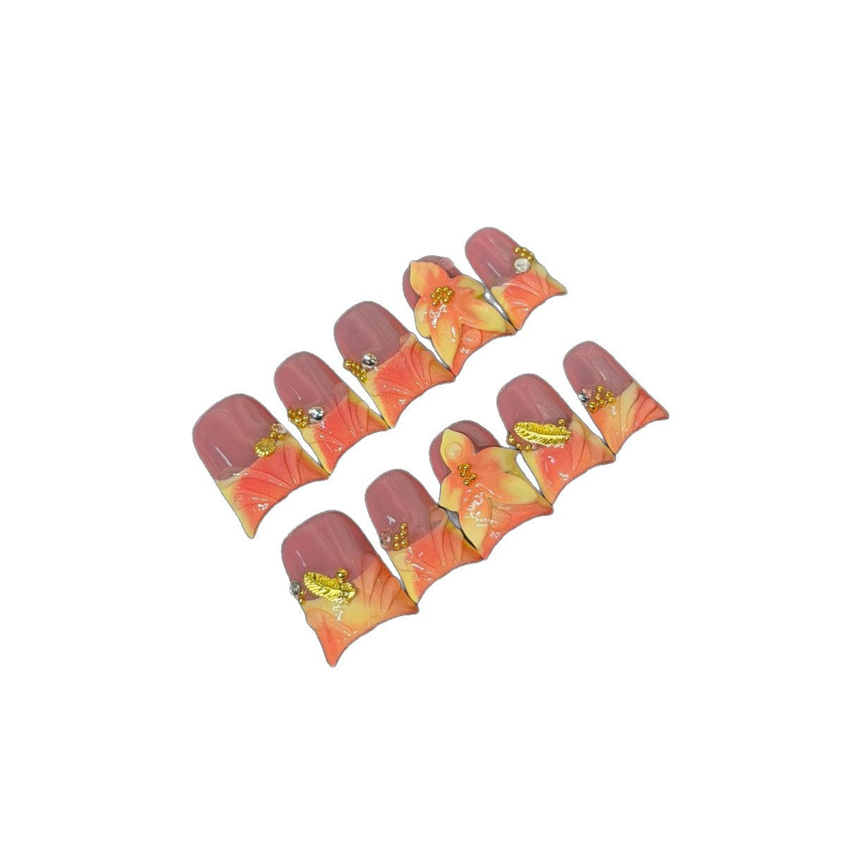 365nails : « Lueur éthérée » — ongles press-on forme coffin faits main, fleurs 3D et perles