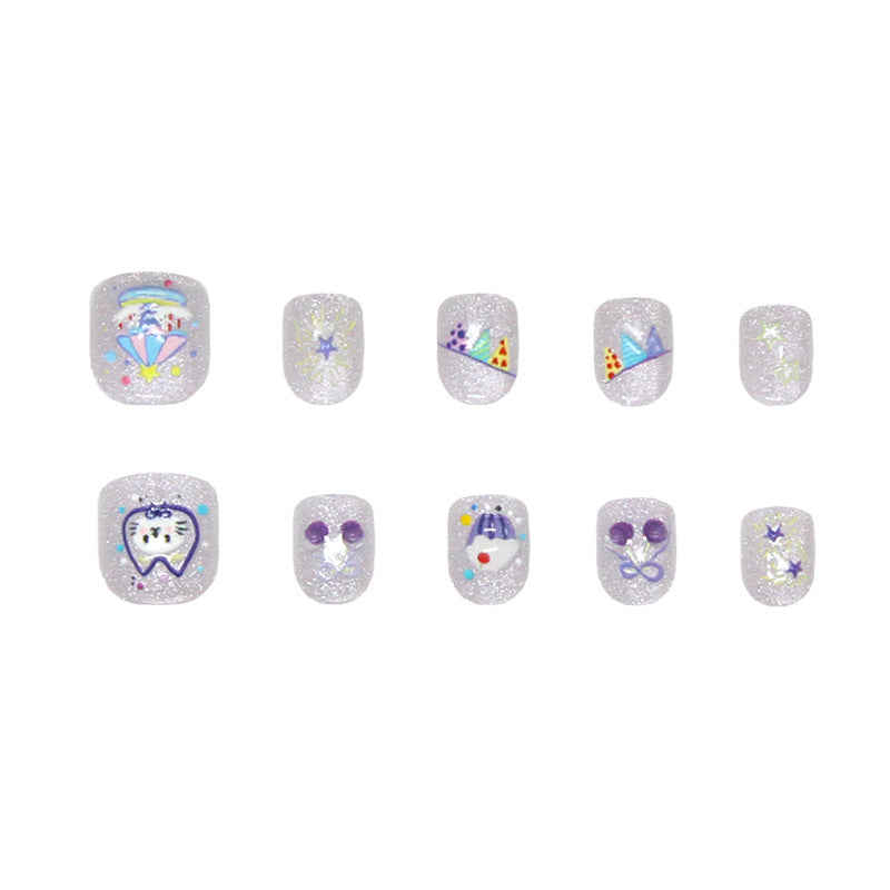 Gorgeous stars fireworks three-dimensional cartoon cat kids nails｜365nails