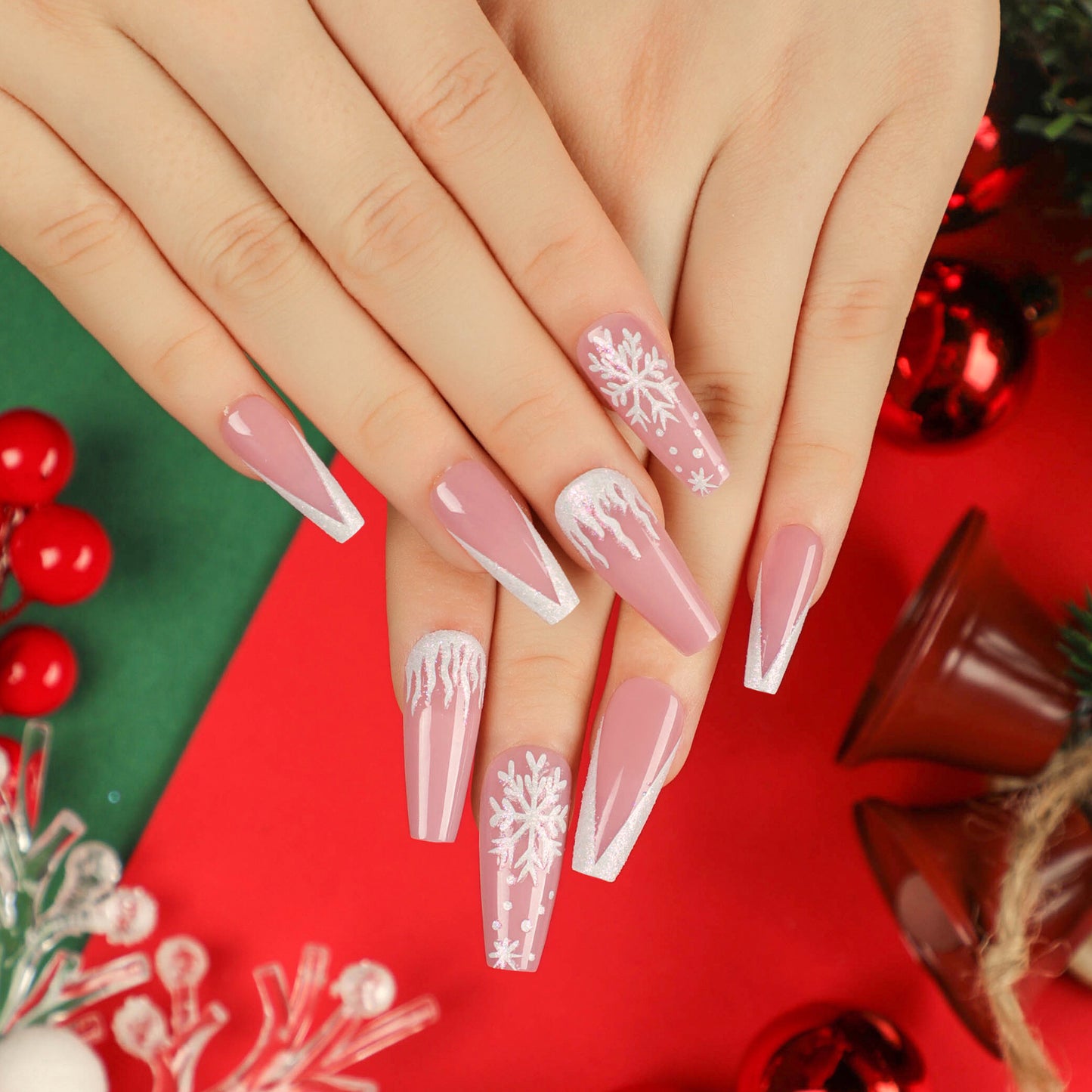 Wear nail Christmas snowflake nail art fake nail piece finished product removable nail patch fake nail wholesale｜365nails