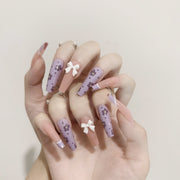 冰透芋色花朵法式成品美甲貼（可拆式穿戴）｜365nails