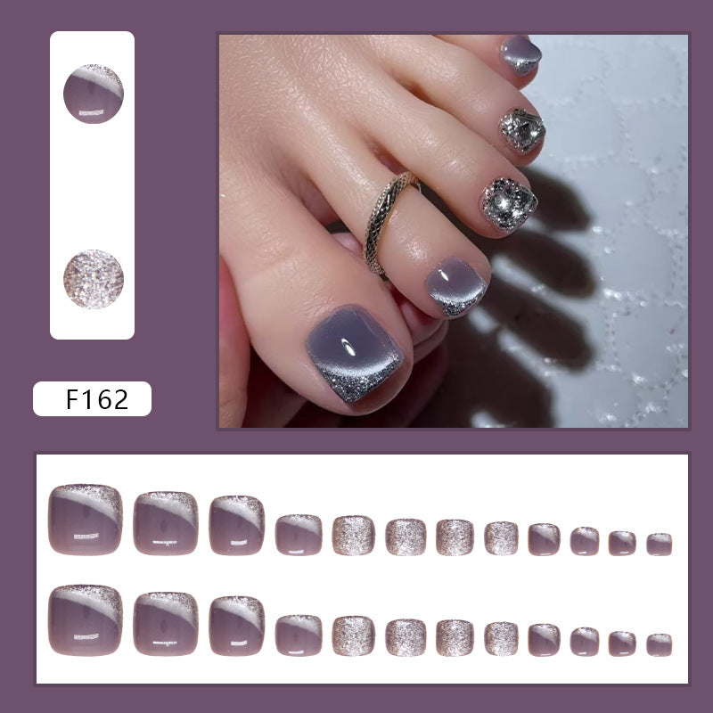 Cat eye Fine Flash  press-on nails Fine Flash Removable Toe Press-on toenails   24 pieces｜365nails