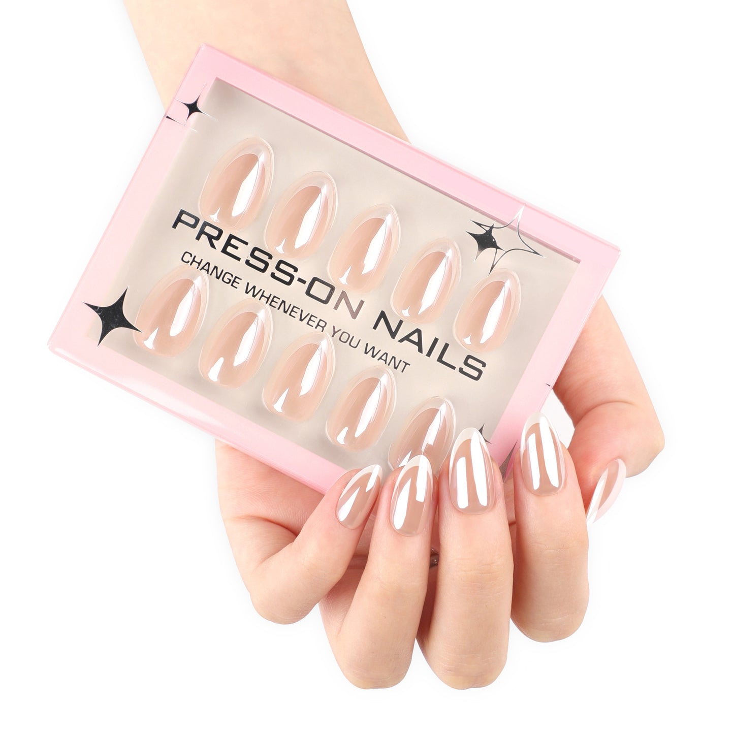 Minimalist French White Coated Short Almonds press-on nails