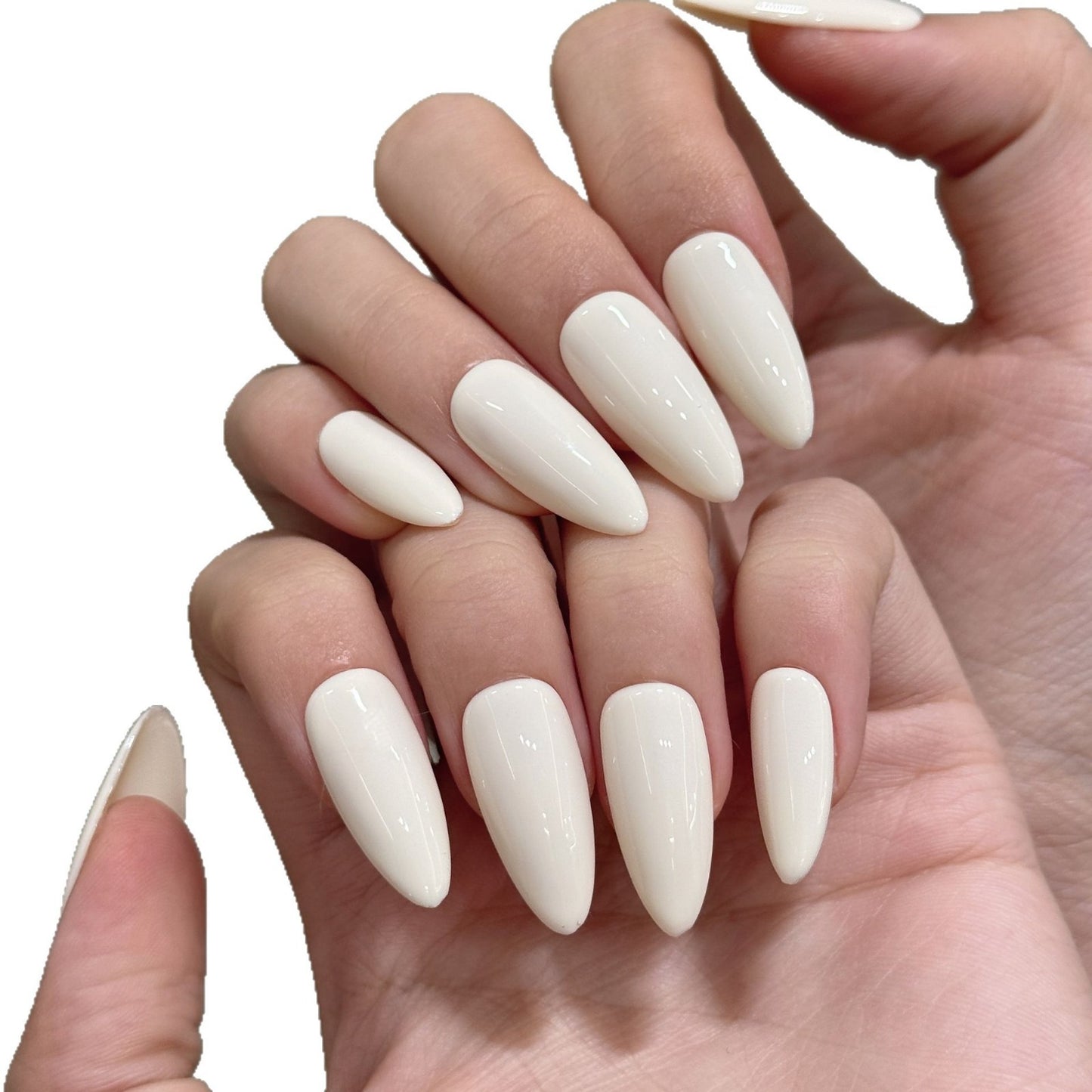Overseas popular solid color simple almond carapace white white hand and foot set handmade nails | 365nails