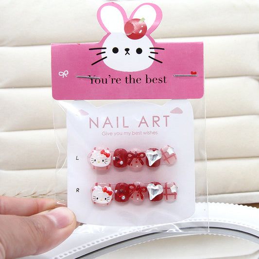 Polka dot striped cute cat sparkle love stars pearl sweet playful fake nails kids nails｜365nails