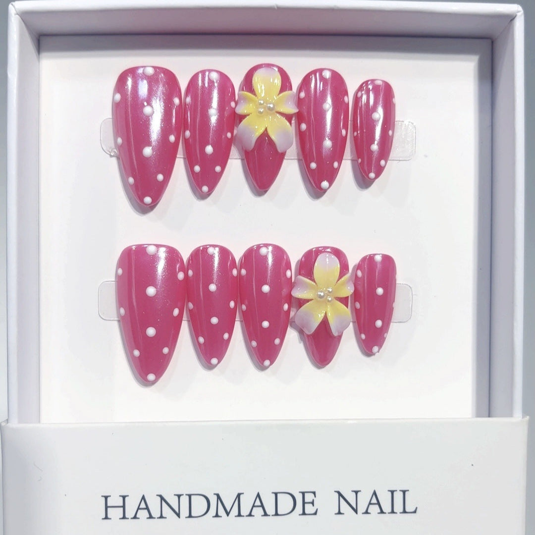 Pink Blossom: "Polka Dot & Floral" – Almond Press-On Nails