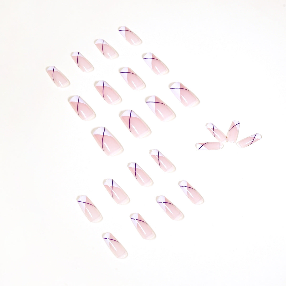 Oblique French white nude press on nails medium and long square manicure nail piece removable fake nail piece wholesale｜365nails