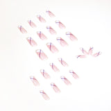 Unhas postiças oblíquas francesas brancas nude, médias e longas, quadradas, removíveis, atacado｜365nails